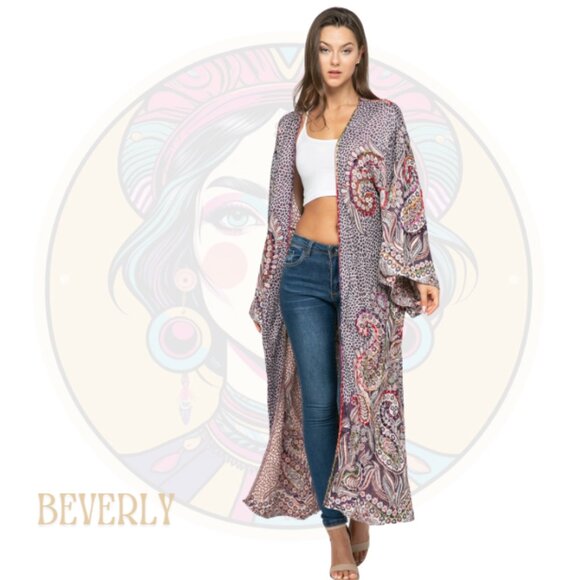 BEVERLY Eggplant Thick Stitch Embroidered Duster Cardigan - Picture 1 of 2